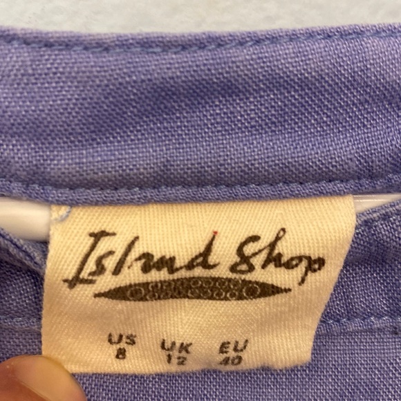 Island Shop Womens Size 8 100% Linen Resort Shift Dress Lavender Crochet Trim - Picture 3 of 8